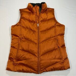 Eddie Bauer Women’s Quilted Goose Down  Puffer Vest Size Small Orange/Rust
